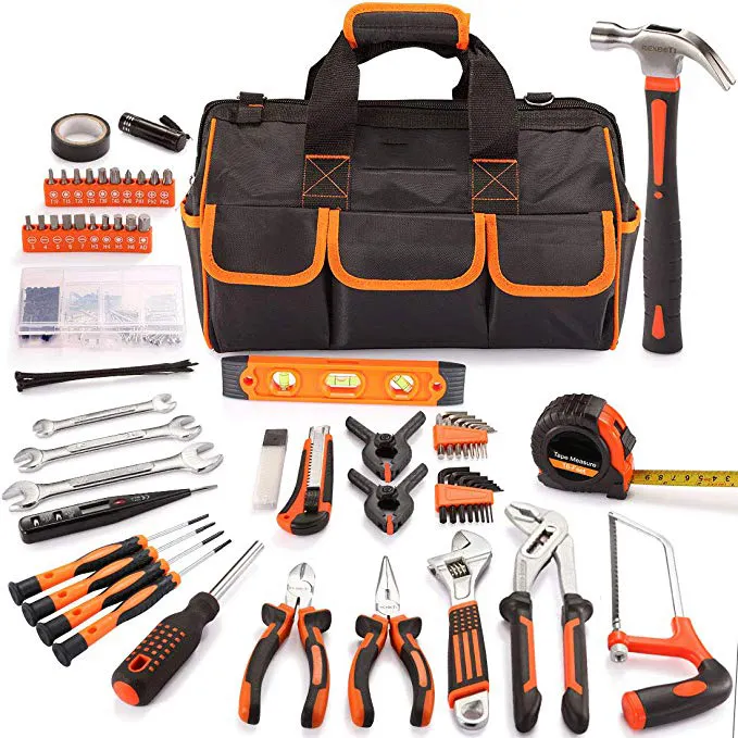 Premium Steel Home Repair ing Tool Set Werkzeug tasche mit großer Mund öffnung