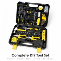 Kit d'outils manuels ménagers DIY, ensemble de mécanicien en acier CR-V, marteau, clé, pinces, douilles, tournevis, avec mallette de rangement, vente en gros OEM