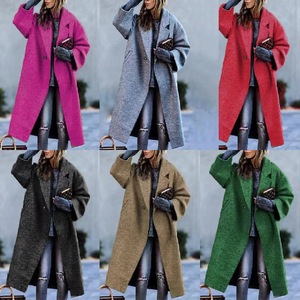 Manteau long en laine chaude de couleur unie pour femme, forme A, manches longues, épaisseur moyenne, vêtements d'extérieur décontractés pour l'automne et l'hiver - Product Image 1
