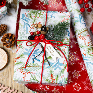 Reversible Christmas Wrapping <b>Paper</b> Roll 17 Inch X 33 Feet Watercolor Foliage Berries <b>Pattern</b> Double Side Art <b>Paper</b> Recyclable - Product Image 2