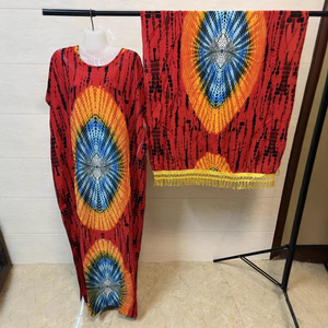 Robe africaine en gros avec écharpe, robe d'été pour femme à manches courtes en coton, imprimé Boubou, vêtements africains grande taille, <span class=keywords><strong>Kanga</strong></span> Abaya - Product Image 2