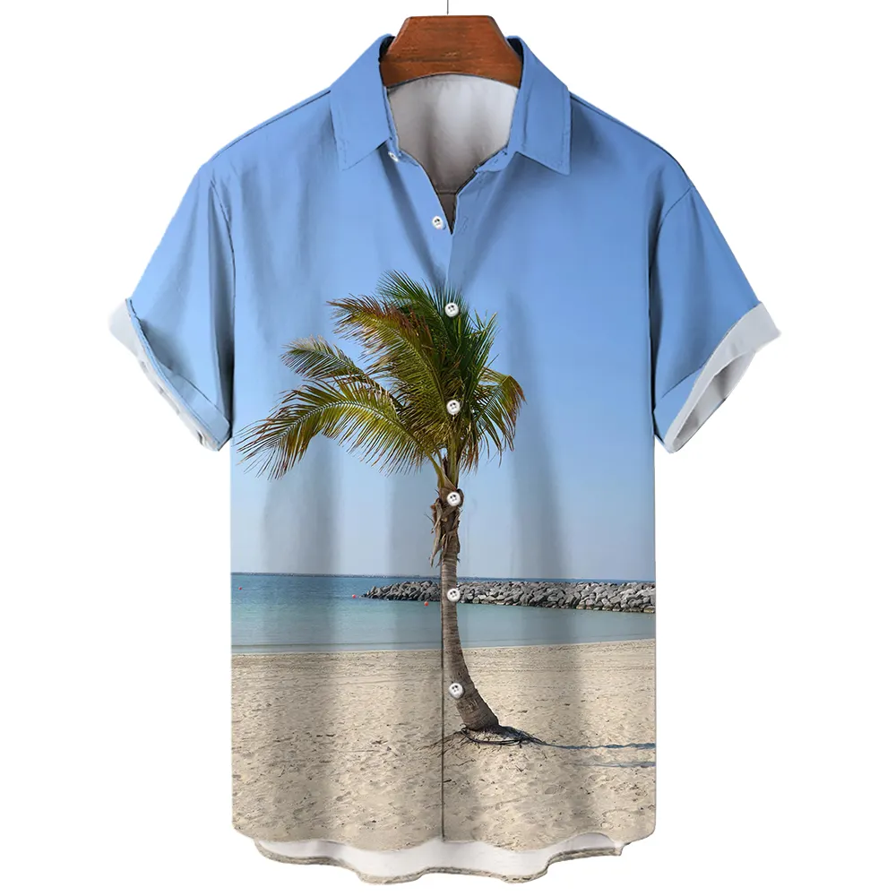 Summer tops men's clothing sky blue coconut tree 3d print Custom short sleeve shirt for male