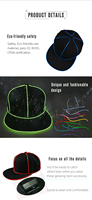 Chapeaux de Snapback de Coton LED Chapeaux lumière Froide EL Fil Bboy Hip-Hop Chapeaux club
