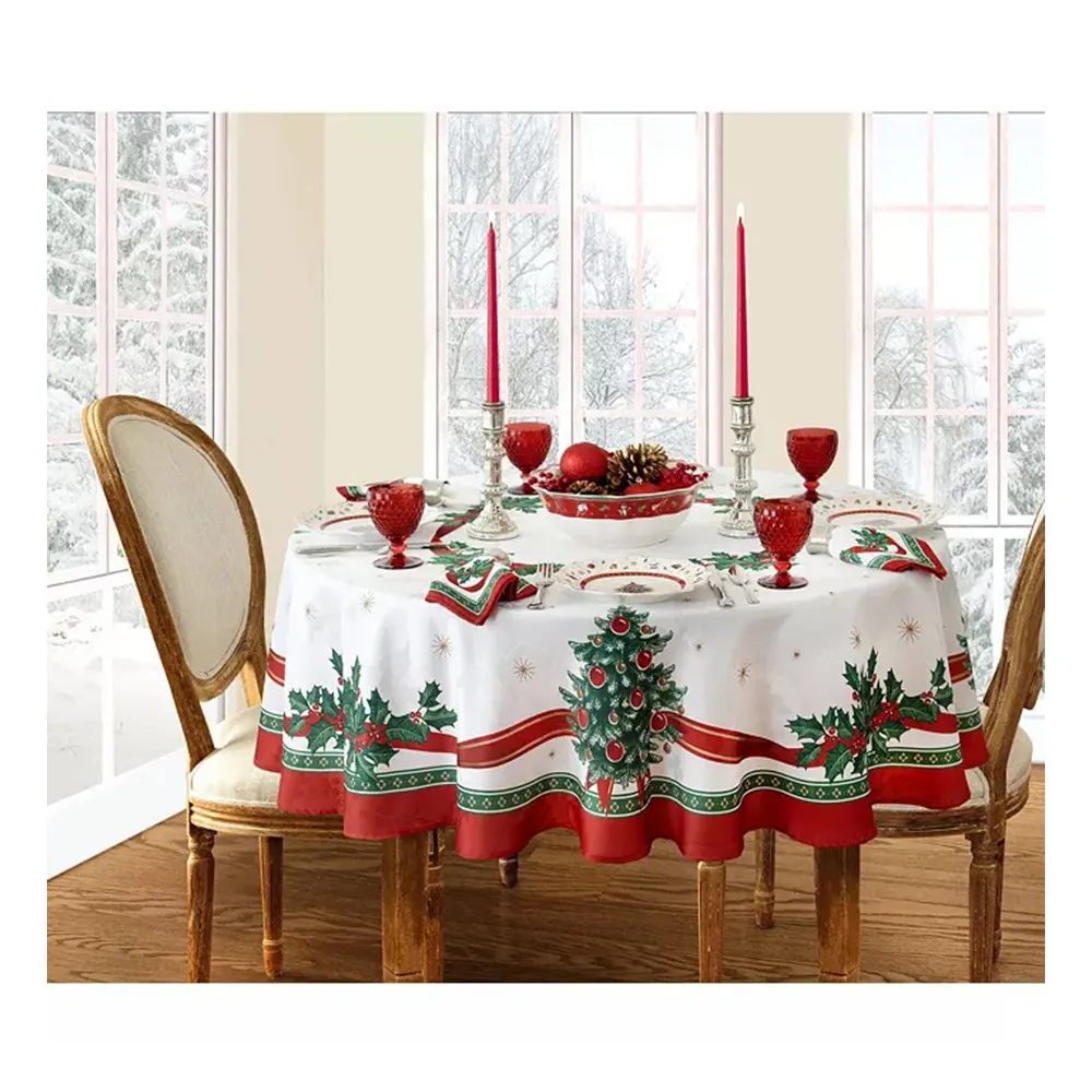 Wholesale christmas tree nonwoven red table cloth round printed christmas design table cloth