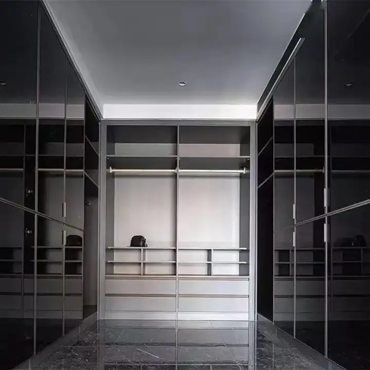 मॉडर्न कस्टम बेडरूम होटल प्रोजेक्ट ग्लास डोर कस्टम क्लॉज़ेट मैन अलमारी बिना दरवाजे की अलमारी फ़ैक्टरी
