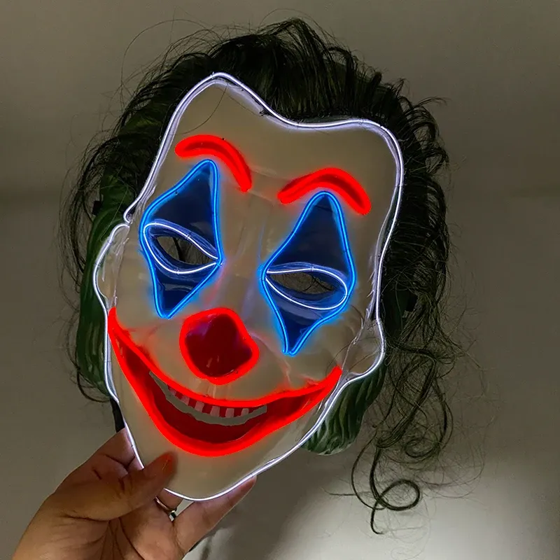 Máscara LED De Payaso Brillante Para Halloween Y Fiestas - 3 Modos De Luz, Baterías No Incluidas