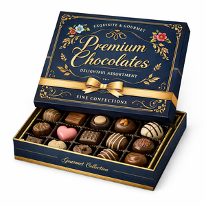 Chocolats de la plus haute qualité, sélection exquise, boîte cadeau en papier artistique - Design floral, <span class=keywords><strong>chocolat</strong></span> gastronomique de luxe avec feuille d'or pour <span class=keywords><strong>mariage</strong></span> - Product Image 2