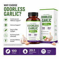 Gélules d'ail inodores extra-fortes 10000mg équivalent 5000mcg d'allicine pour le soutien cardiaque et immunitaire, marque privée, 100 unités