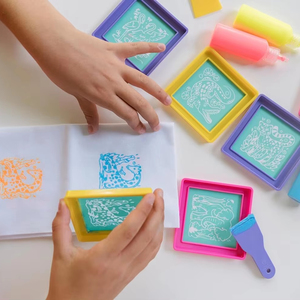 DIY Plastic Screen Printing Kit for Beginners Includes Screen Printing <b>Frame</b> Stencils <b>Paints</b> Squeegees Bags Apron - Product Image 2