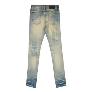 OEM Custom High Quality Slim Fit Men's Cotton Heavy Wash Slim Jeans Man