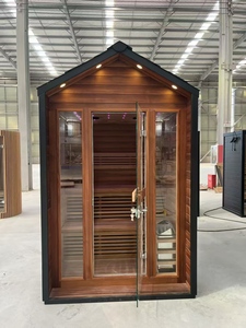 Sauna a Vapore Moderna Minimalista Personalizzata 2026 con Tetto a Punta per Interni/Esterni, Doccia e Lucernario in Legno di Cedro Rosso con Controllo - Product Image 4