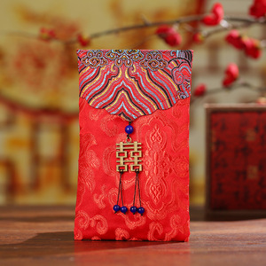 Busta Rossa in Stile Cinese di Alta Qualità in Broccato con Nodo a Nappa per Matrimonio, Sacchetto Portasoldi in Tessuto Artistico, Borsa Regalo per Capodanno - Product Image 5