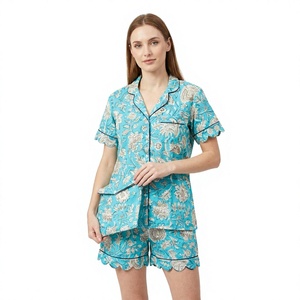 Nouvel ensemble de pyjama Kangura en pur coton fait main indien, imprimé numérique, tenue de nuit courte pour femme, printemps, été, automne, taille haute - Product Image 1