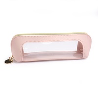 Trousse à crayons transparente en PVC avec fenêtre, simple, pour hommes, femmes, étudiants, usage scolaire et de bureau, rangement pour rouge à lèvres et pinceaux de maquillage, 19*6*5cm, ouverte