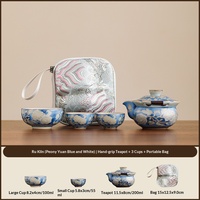 Ensemble de tasses à thé en céramique bleue et blanche à motif de pivoine, patrimoine immatériel chinois, avec coffret cadeau de luxe pour les fêtes et les cadeaux d'affaires