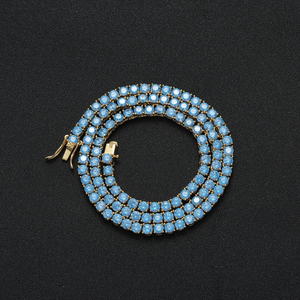 Bc202 4Mm 16 "18" 20 "Biển Màu Xanh Brass CZ Tennis Chuỗi Vòng Cổ Hip Hop Bling Đồ Trang Sức Zircon Tennis Chuỗi Iced out - Product Image 2