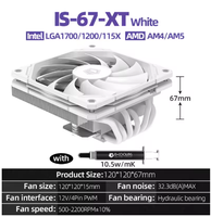 Refroidisseur de processeur ID Cooling IS-67XT blanc, 6 caloducs en cuivre et aluminium, roulement fluide, faible bruit 25dBA, type push, pour boîtier d'ordinateur