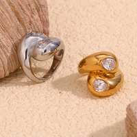 Bague double croix en métal argenté minimaliste, avec pierre CZ goutte d'eau, bijoux entrelacés pour femmes, vente en gros