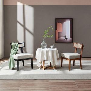 Chaise de salle à manger en bois massif de style nordique chaise de meubles de restaurant à siège en tissu contemporain vintage - Product Image 3