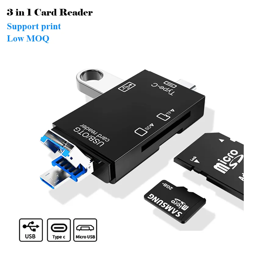 Lector SD de tarjetas de memoria 3 en 1 USB 2,0 tipo C Micro USB TF ranura SD 6 en 1 Adaptador OTG para unidad Flash de tableta
