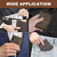 Dompet Lipat Tiga untuk Pria, Dompet Kulit dengan 8 Slot Kartu dan 2 Kantong Uang serta 1 Slot Foto Transparan - Warna Kopi