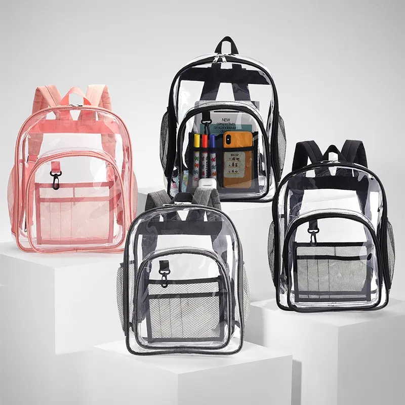 wholesale book bag student outdoor School bag travel pvc transparent clear backpack for girls