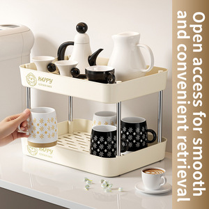 Étagère de rangement de cuisine Jinxian à 2 niveaux, porte-tasses pour tasses à thé et à café avec barres en acier inoxydable, multifonction - Product Image 4