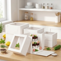 Boîtes à pâtisserie blanches pliables pour gâteaux de mariage et de fête, boîtes à emporter anti-fuite, boîtes à gâteaux hautes multi-tailles avec fenêtre