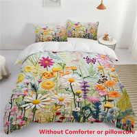 Ensemble de housse de couette à motifs géométriques brossés en 3D imprimés numériquement, motif floral, style européen-américain