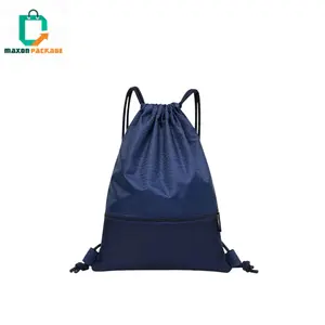 Toptan erkek kadın özel Logo eko İpli çanta ön fermuarlı cebi ile naylon su geçirmez İpli tek kollu çanta