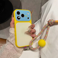 Coque de téléphone rigide en PC pour femme style Ins Dopamine avec blocs de couleur pour iPhone 17 16 15 14 Pro Max avec cordon/bracelet