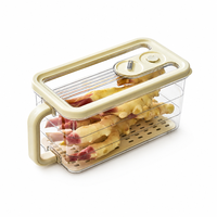 Kleine Kühlschrank-Organizer-Box mit Einhand-Druckluftventil, integriertem Datumsanzeiger, Abtropfbrett, lebensmittelechtem PET, luftdicht, transparent