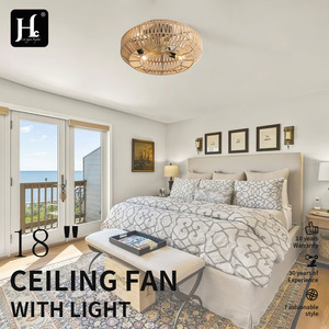 Ventilateur de plafond en bois avec lumière LED 3500K blanc chaud, style rustique, montage en surface, grande taille, télécommande pour salon - Product Image 4