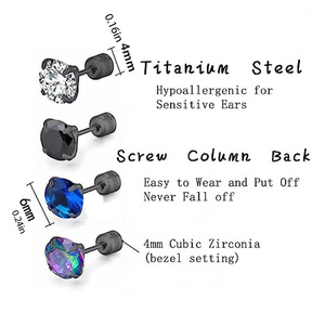 Boucles d'oreilles clous rondes en zircon serties à griffes en acier inoxydable unisexe, bijoux pour cartilage d'oreille, cadeau - Product Image 5