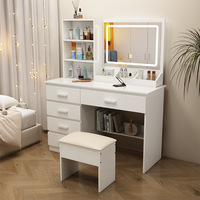 Coiffeuse moderne blanche minimaliste avec miroir LED, table de maquillage en bois pour chambre à coucher, meuble de rangement avec panneau