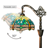 Tiffany Lampadaire Vert Libellule Style Vitrail Arqué Col De Cygne Réglable Angle Lampadaire pour Salon Chambre