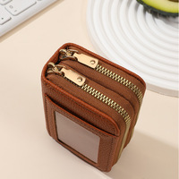 Dompet Mini Wanita Kulit PU Resleting Ganda Tempat Kartu Kredit Kecil Model Akordion Multi Slot Tempat Uang Tunai Koin Dompet Genggam untuk Wanita