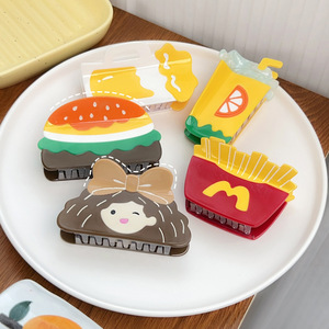 DOWELL, pinzas para el pelo con temática de comida divertida personalizada, hamburguesa, perro caliente, cola, patatas fritas, accesorios para el cabello de plástico de acetato para mujer - Product Image 1