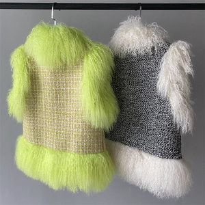 Gilet in <span class=keywords><strong>Tweed</strong></span> con finiture in vera pelliccia per donna Gilet da donna in misto lana senza maniche Gilet in <span class=keywords><strong>Tweed</strong></span> con pelliccia mongoliana - Product Image 2