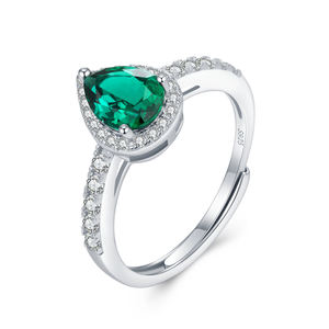 18K oro blanco plateado laboratorio crecido rubí zafiro gemas y moissanita diamante pera anillo oro blanco S925 boda promesa anillos - Product Image 2