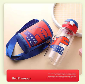Children's Cup Cute Little <b>Dinosaur</b> Straw <b>Bottle</b> Wholesale Popular Cute 500ml clear Plastic <b>Water</b> <b>Bottle</b> Kids Children Strap - Product Image 4