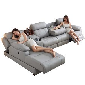 현대 최신 블랙 서클 Rekliner 소파 전기 미디어 가죽 소파 안락 의자 전원 더블 조정 가능한 충전기 안락 의자 세트 - Product Image 6