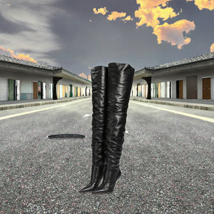 Black Women's Pointed Toe Zip PU Over-the-Knee High Heel Slouch <b>Boots</b> Autumn/Winter Fashion - Product Image 2