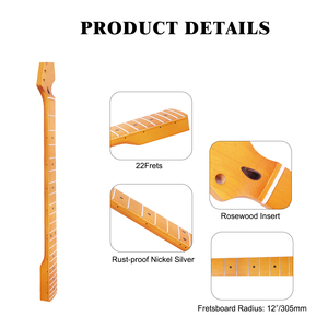 Manche de guitare ST en érable canadien, conversion baritone, longueur d'échelle 28 pouces, rayon <span class=keywords><strong>12</strong></span> pouces, trous de 10 mm, 22 frettes, finition satinée, double action - Product Image 2