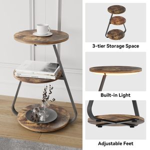 Tavolino da Caffè Moderno con Luci LED a 3 Colori, Ripiani di Stoccaggio a 3 Livelli, Struttura in Acciaio e Piano in Legno, Design Pieghevole - Set per Soggiorno e Camera da Letto - Product Image 6