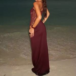 เดรสลูกไม้ลายดอกไม้คุณภาพสูงราคาพิเศษรุ่นใหม่ล่าสุด สายเดี่ยวแบบสปาเก็ตตี้ แขนกุด เปิดหลัง ทรงแม็กซี่ สำหรับงานกลางคืนสำหรับผู้หญิง - Product Image 2