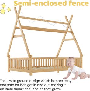 <span class=keywords><strong>Lit</strong></span> <span class=keywords><strong>tipi</strong></span> moderne en pin massif avec lumières LED, rails de <span class=keywords><strong>lit</strong></span> et sommier à lattes pour enfants (garçons et filles), sans sommier intégré - Product Image 6