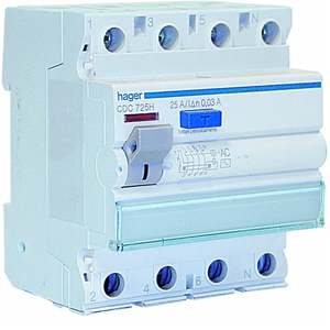 CDC725H Personalizzabile con RCCB Hagers 4P 25A tipo AC 30mA 4 moduli - Product Image 1