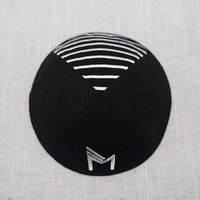 Kipá de lino negro con bordado, logotipo personalizado de doble cara, sombrero Yamaka, gorra judía, Kippot para boda