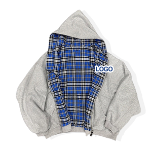 <span class=keywords><strong>Felpa</strong></span> da Uomo Personalizzata Oversize con Cappuccio Zip e Spalle Scivolate in Spugna Francese Pesante Double-Face Reversibile a Scacchi Stile Retrò - Product Image 1